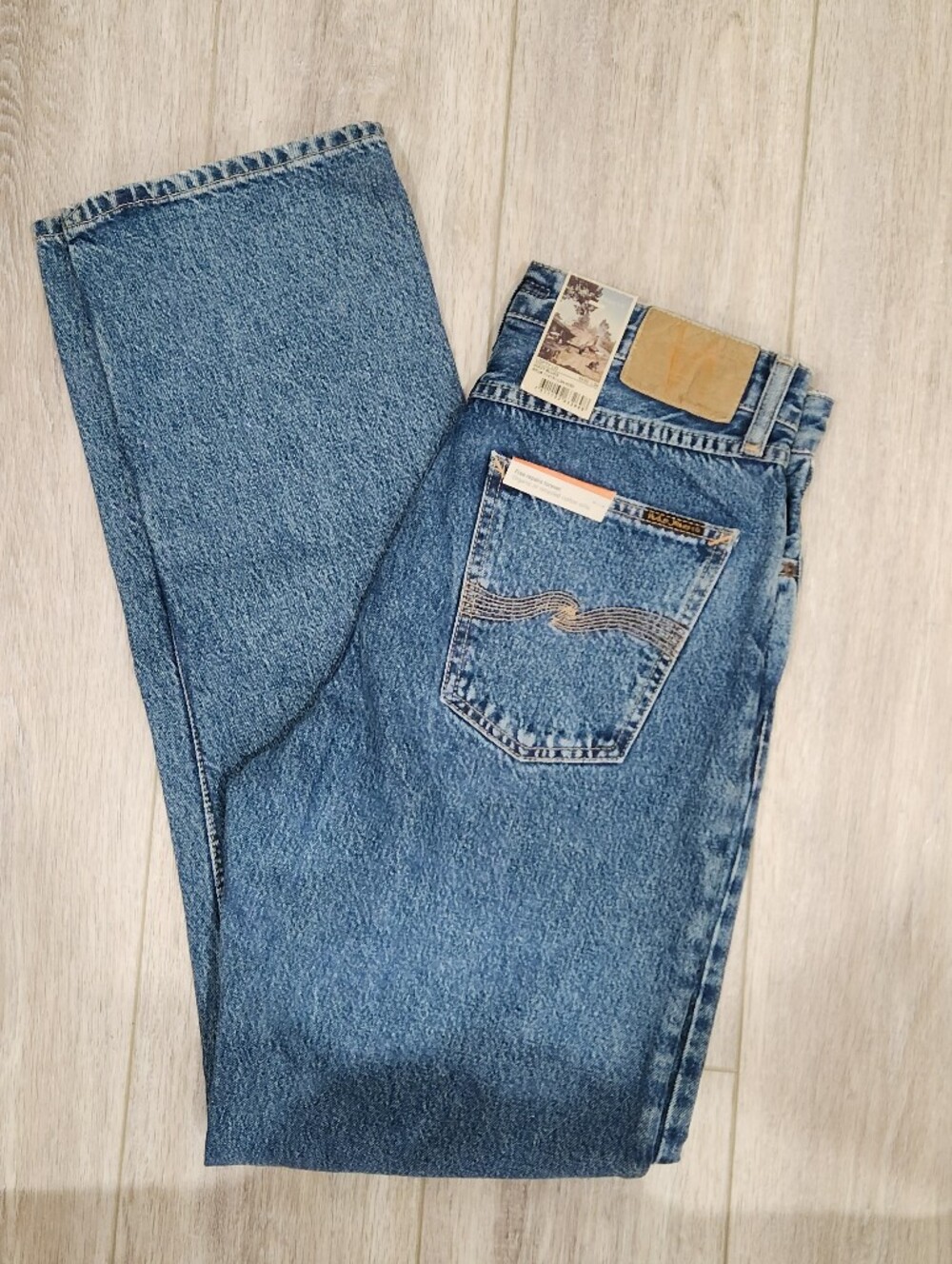NWT Nudie Jeans Lofty Lo Wavy Blues High Rise Straight Leg Jeans W30 L34